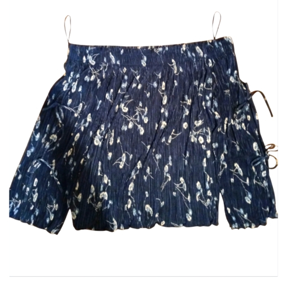 Navy Blue Floral Long Sleeve Blouse Top
